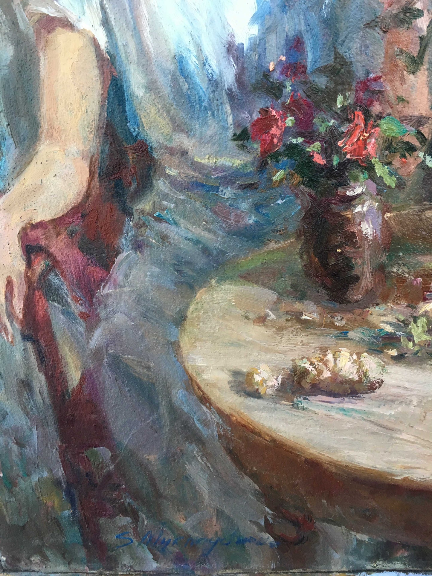 Pensive girl oil painting
