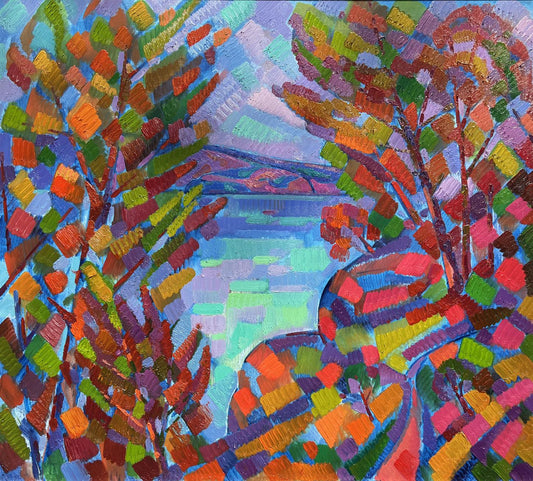 Abstract oil painting Autumn on the Dnieper Peter Dobrev
