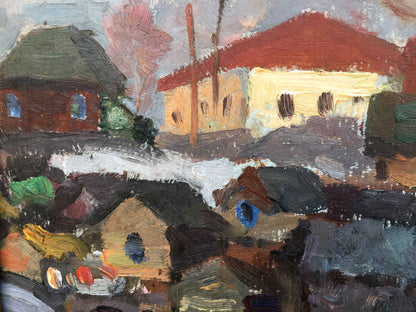 The essence of April in the village is depicted in Pavel Leontievich Porotnikov's oil artwork
