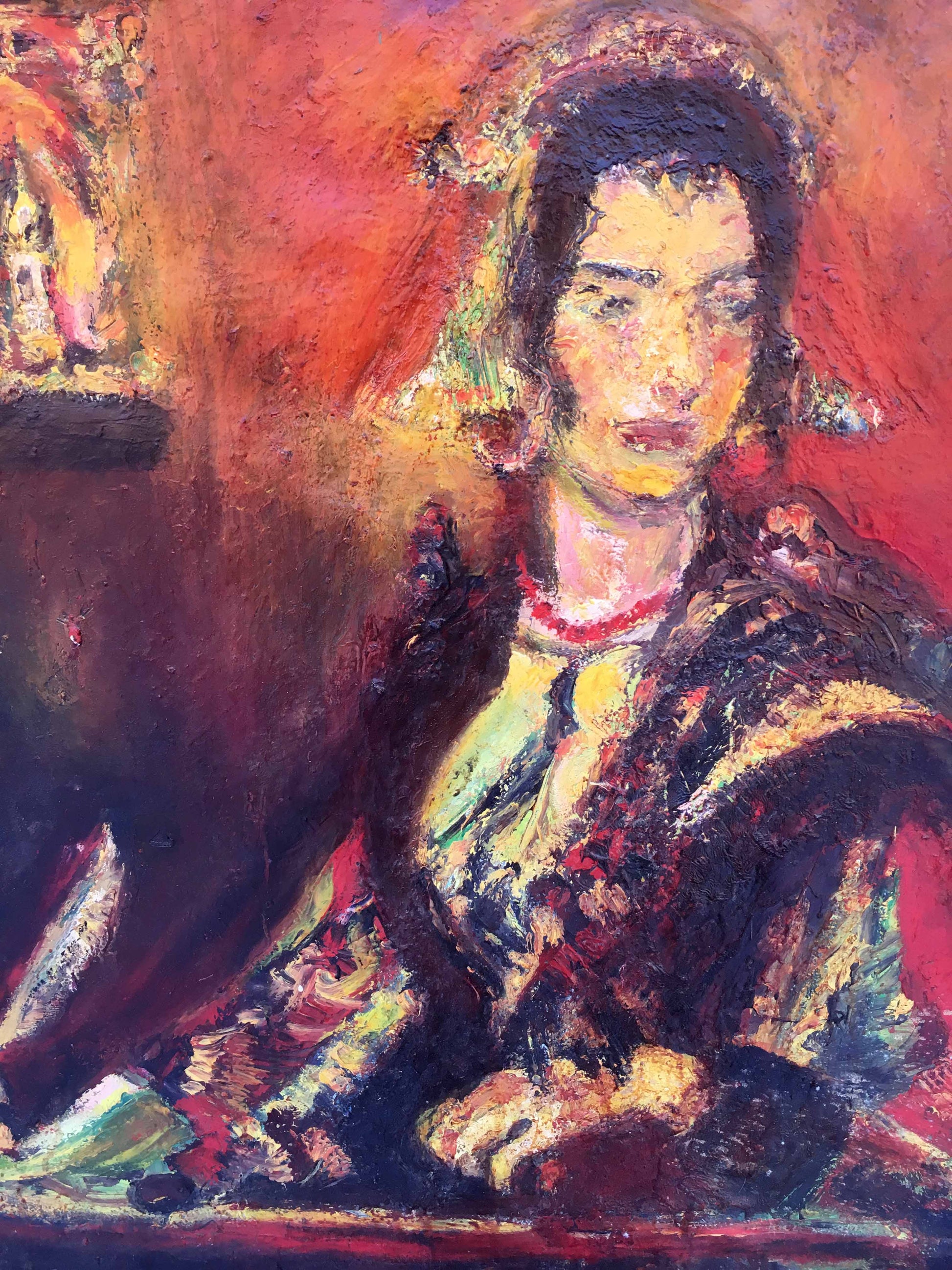 Oil painting Girl with a feather