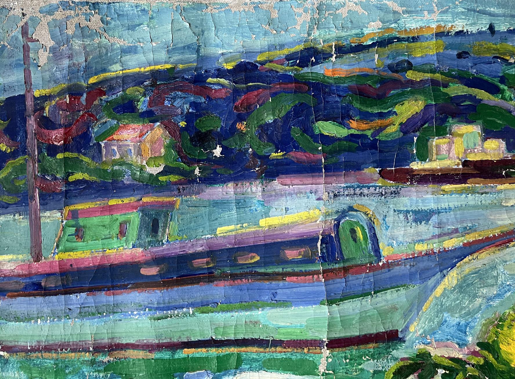 Peter Dobrev's abstract oil painting: still life near the shore