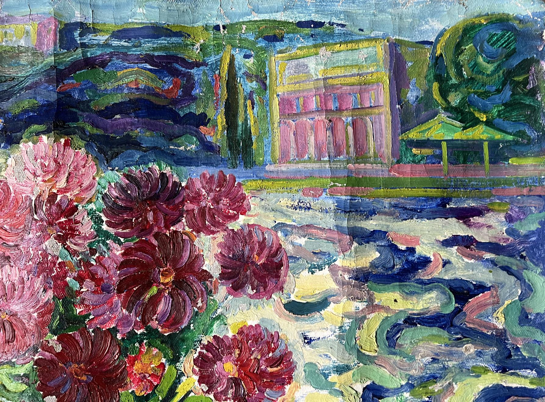 An abstract oil artwork by Peter Dobrev, portraying a still life at the shore