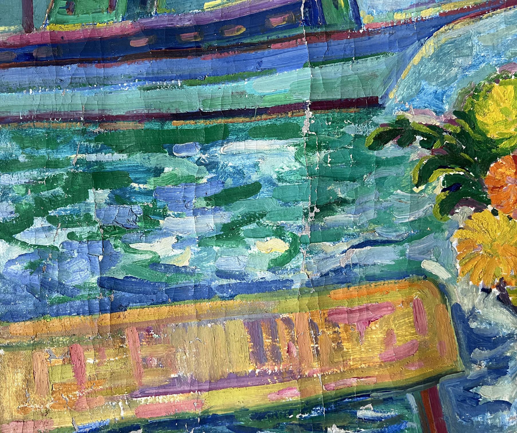 Peter Dobrev's abstract depiction in oil: still life beside the shore