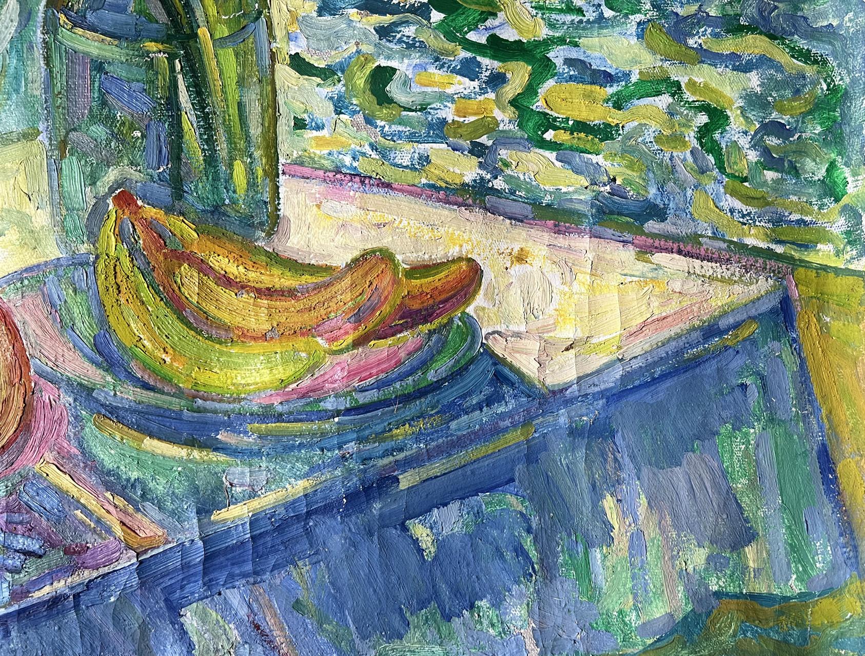 Still life by the shore depicted in an abstract oil painting by Peter Dobrev