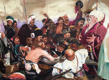 Artwork showcasing Cossacks in oil paint