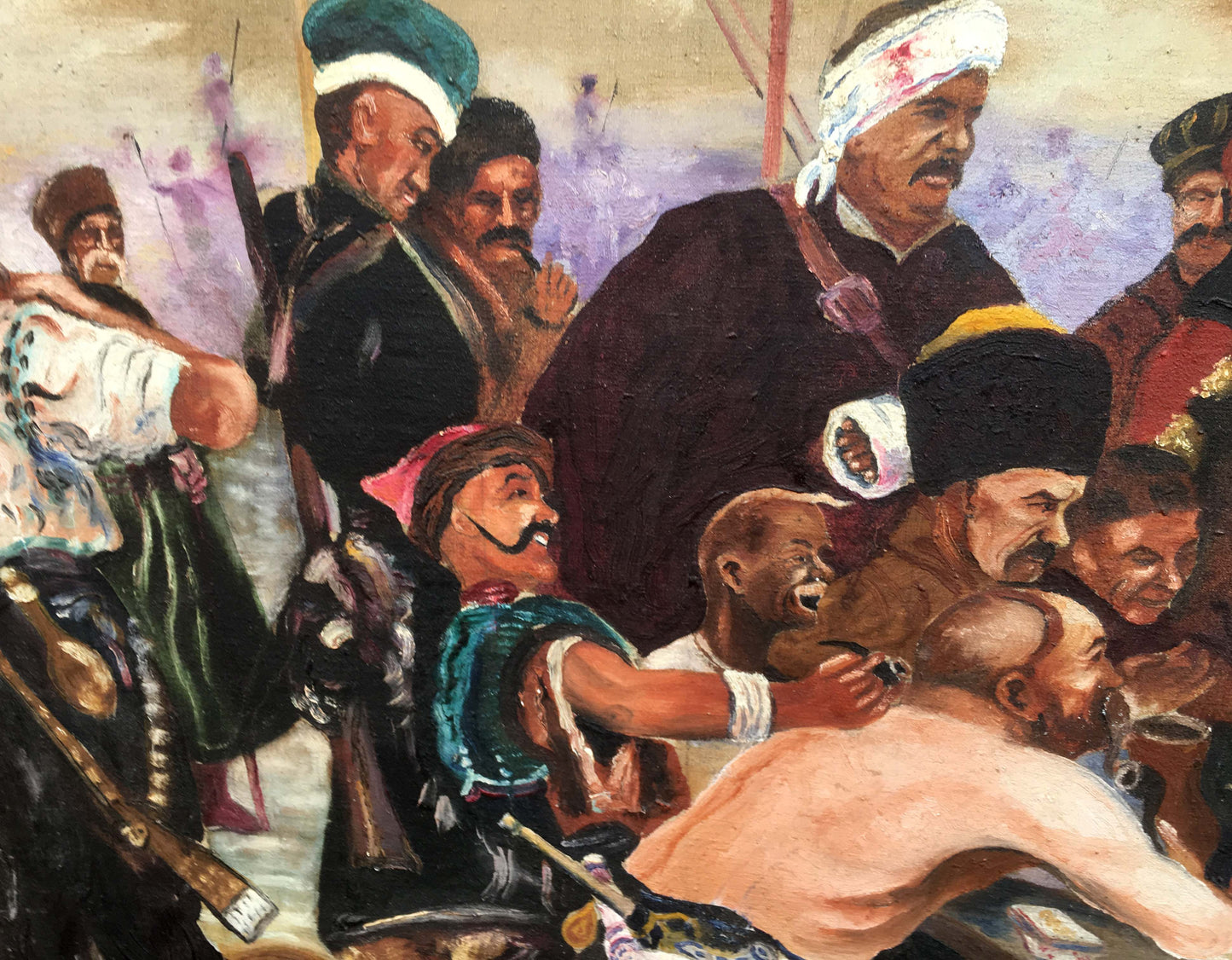 Cossacks depicted in oil on canvas