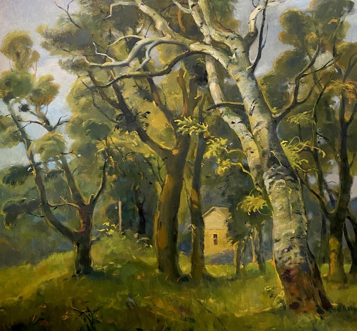 Oil painting Landscape with a birch buy
