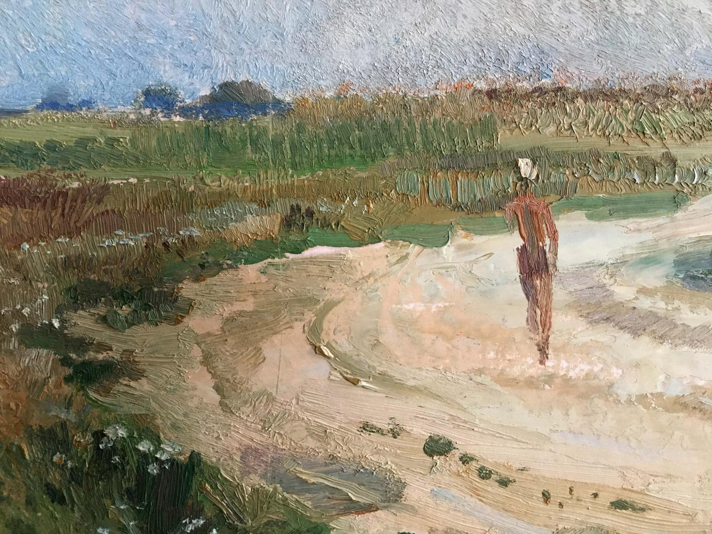 Oil painting Man walks across the field