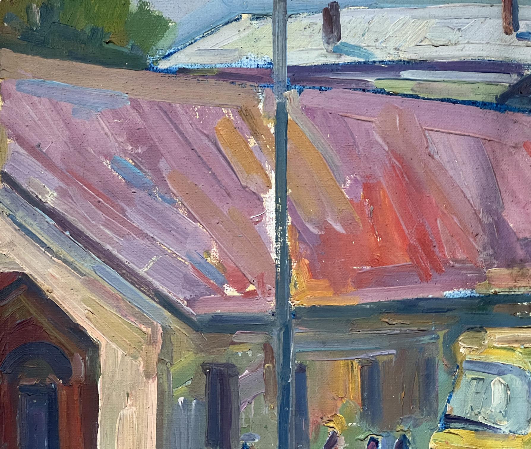 Oil painting by Peter Dobrev: "The Abstractity of Bus Stops"