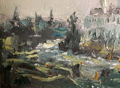 In Viktor Endeberya's oil artwork, a cityscape unfolds