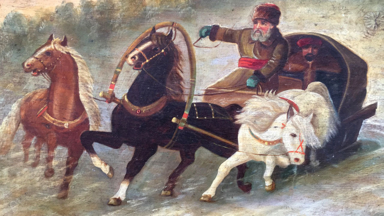 Horses and coachman oil painting