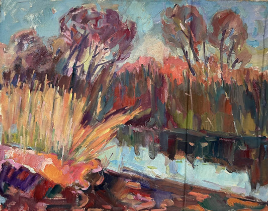 Autumn Reflection by Peter Dobrev, an abstract oil masterpiece evoking seasonal hues.