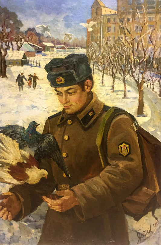 Oil painting Return of the soldier to his homeland Yanchak Elena Vatslavovna