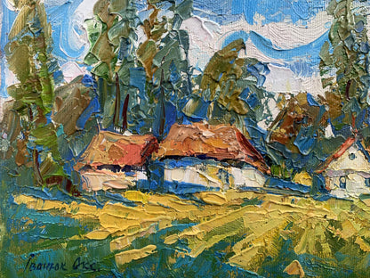 Oil Painting Nature Landscape Village landscape Art 