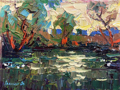 Oil painting Evening over the pond Ivanyuk Alex