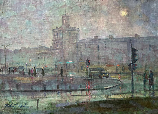Oil painting Near the traffic light Peter Dobrev