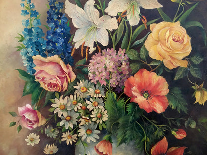 Oil painting Variegated Floral Arrangement Unknown artist