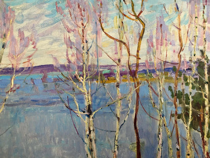 Oil painting Birch trees near the shore Glushchenko Nikolay Petrovich