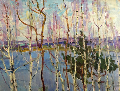 Oil painting Birch trees near the shore Glushchenko Nikolay Petrovich