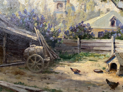 Oil painting Barnyard birds Vladimir Ivanovich Kozlovsky