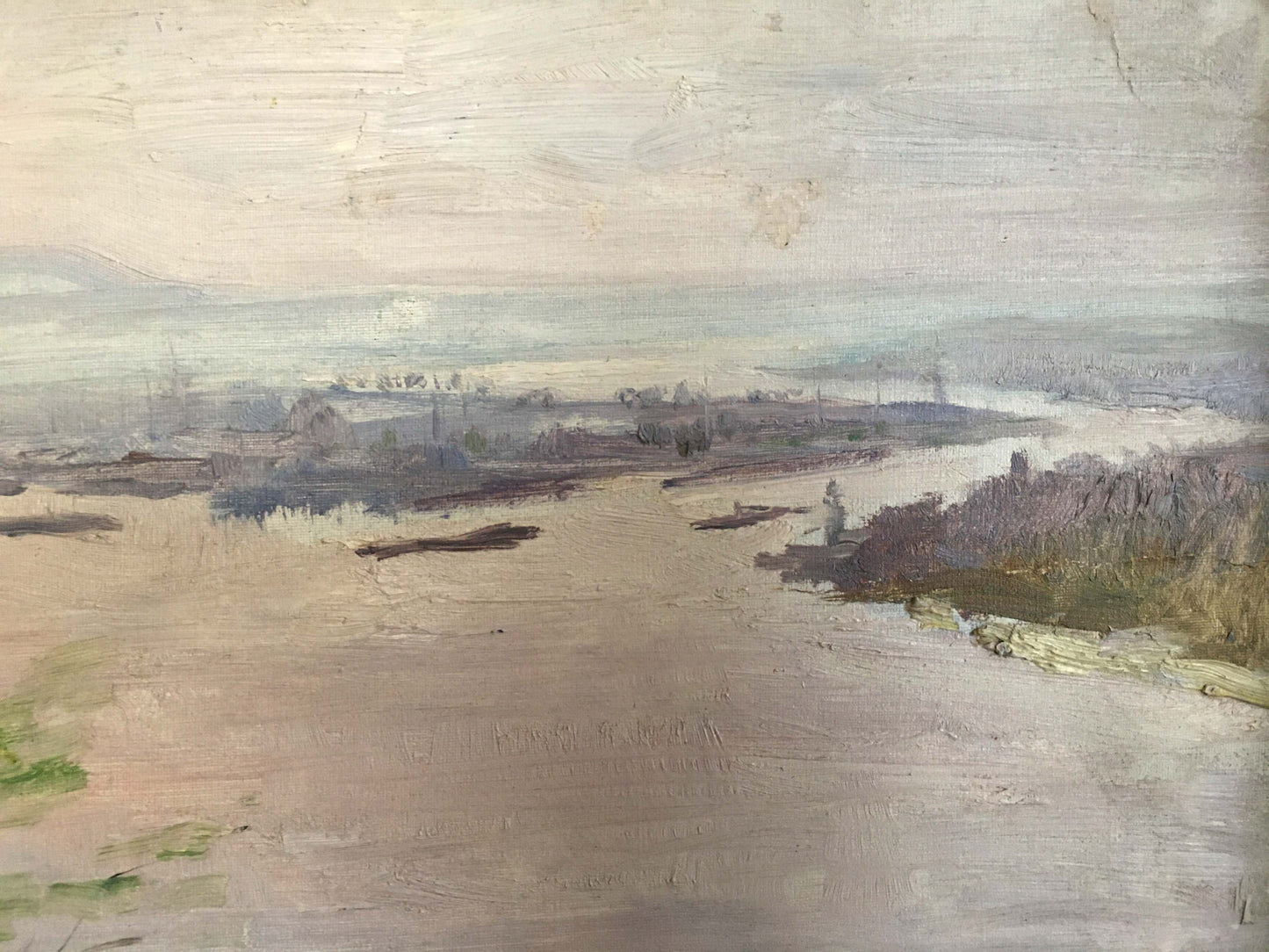 Oil painting River landscape Isakhanov M. S.