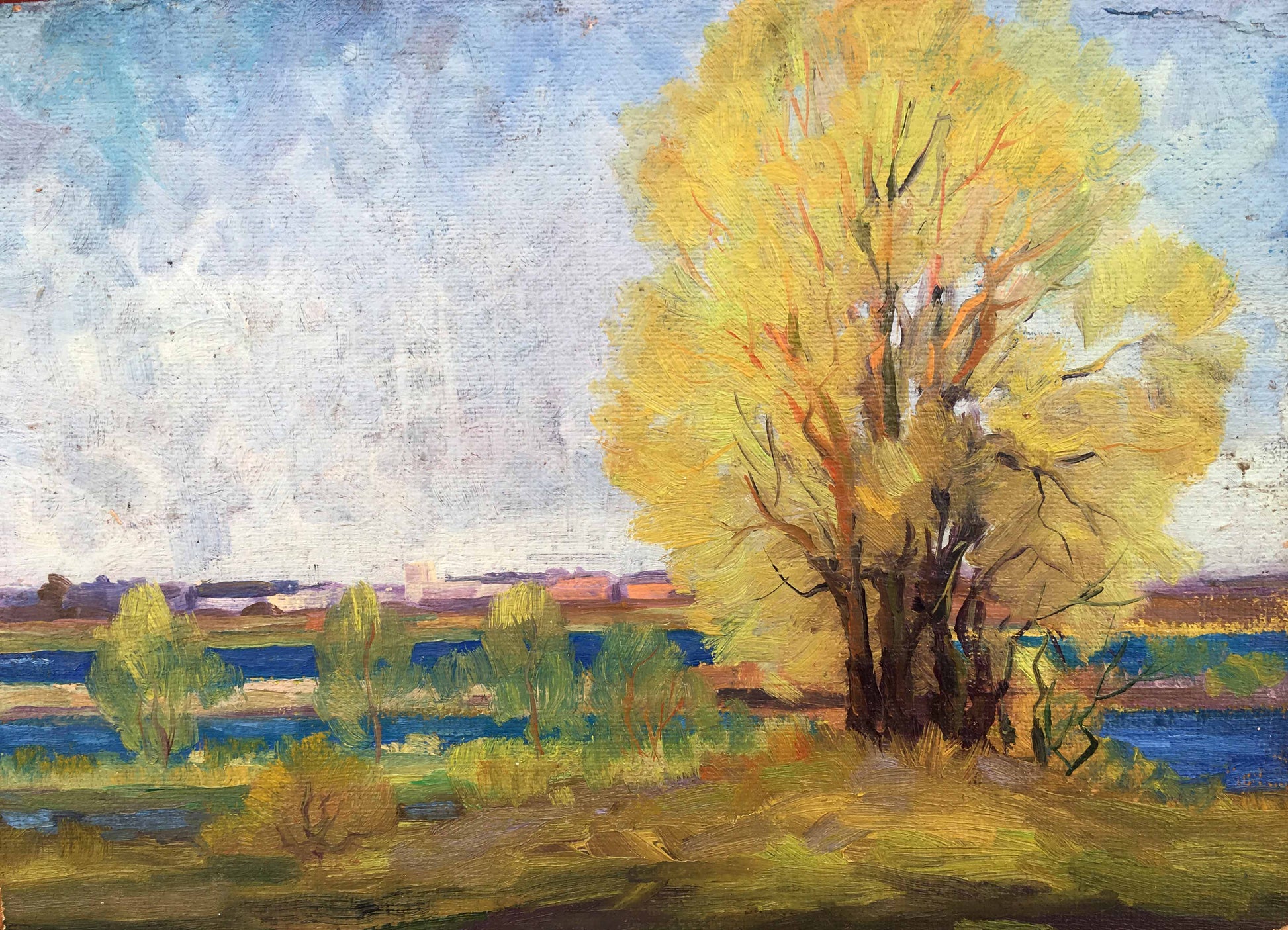 Oil painting of an autumn scene