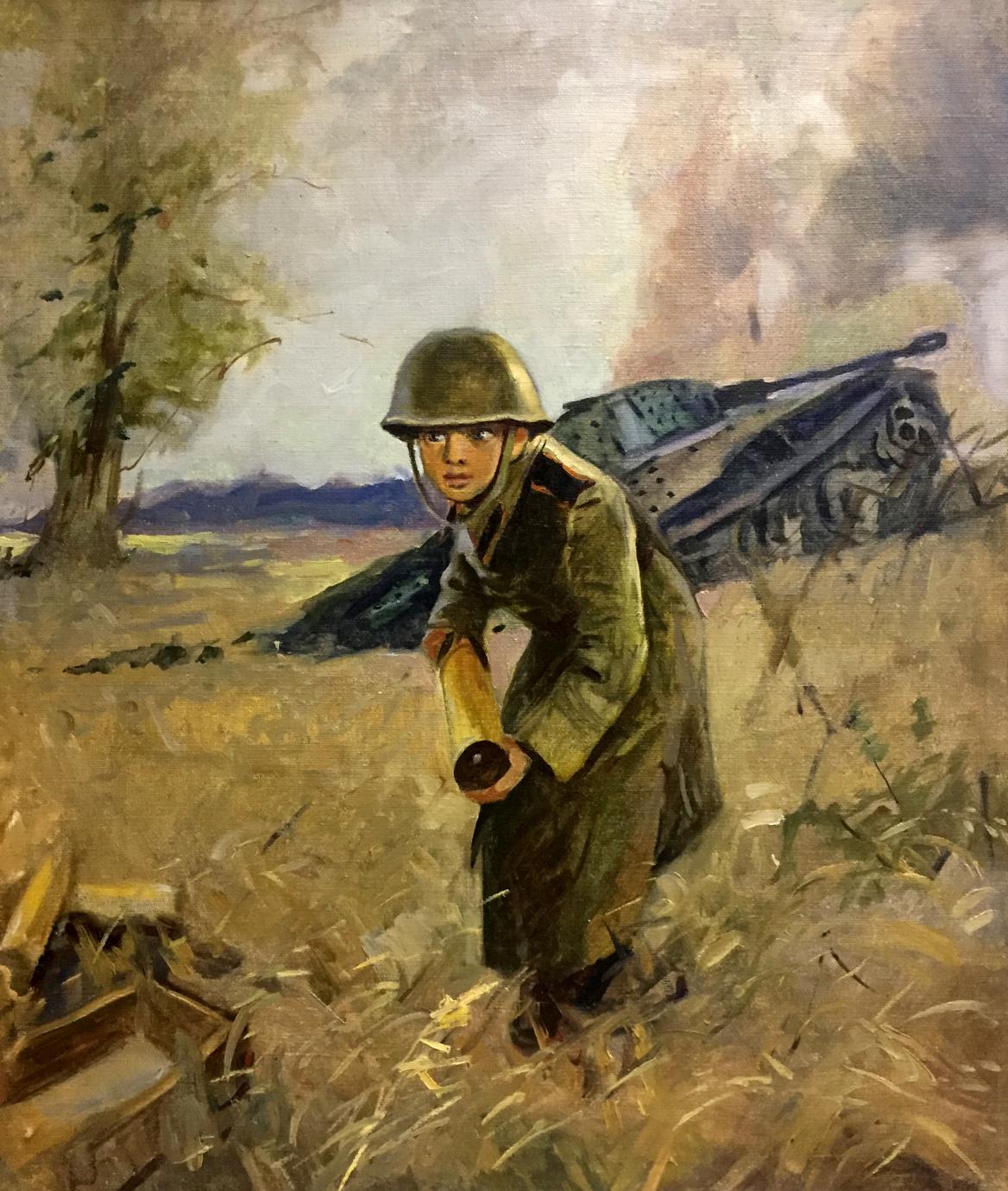 Oil painting Soldier at the front