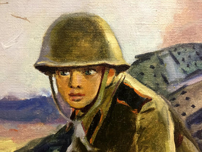 Oil painting Soldier at the front