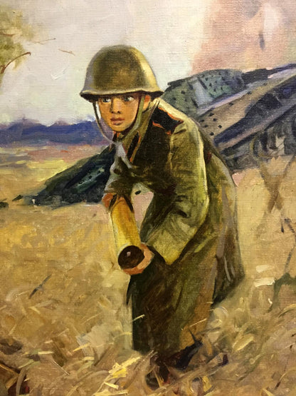 Oil painting Soldier at the front