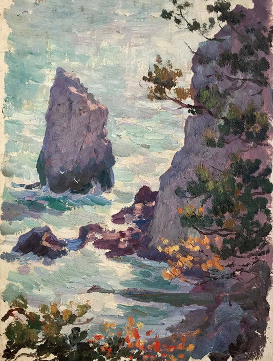 Oil painting Landscape with a shore