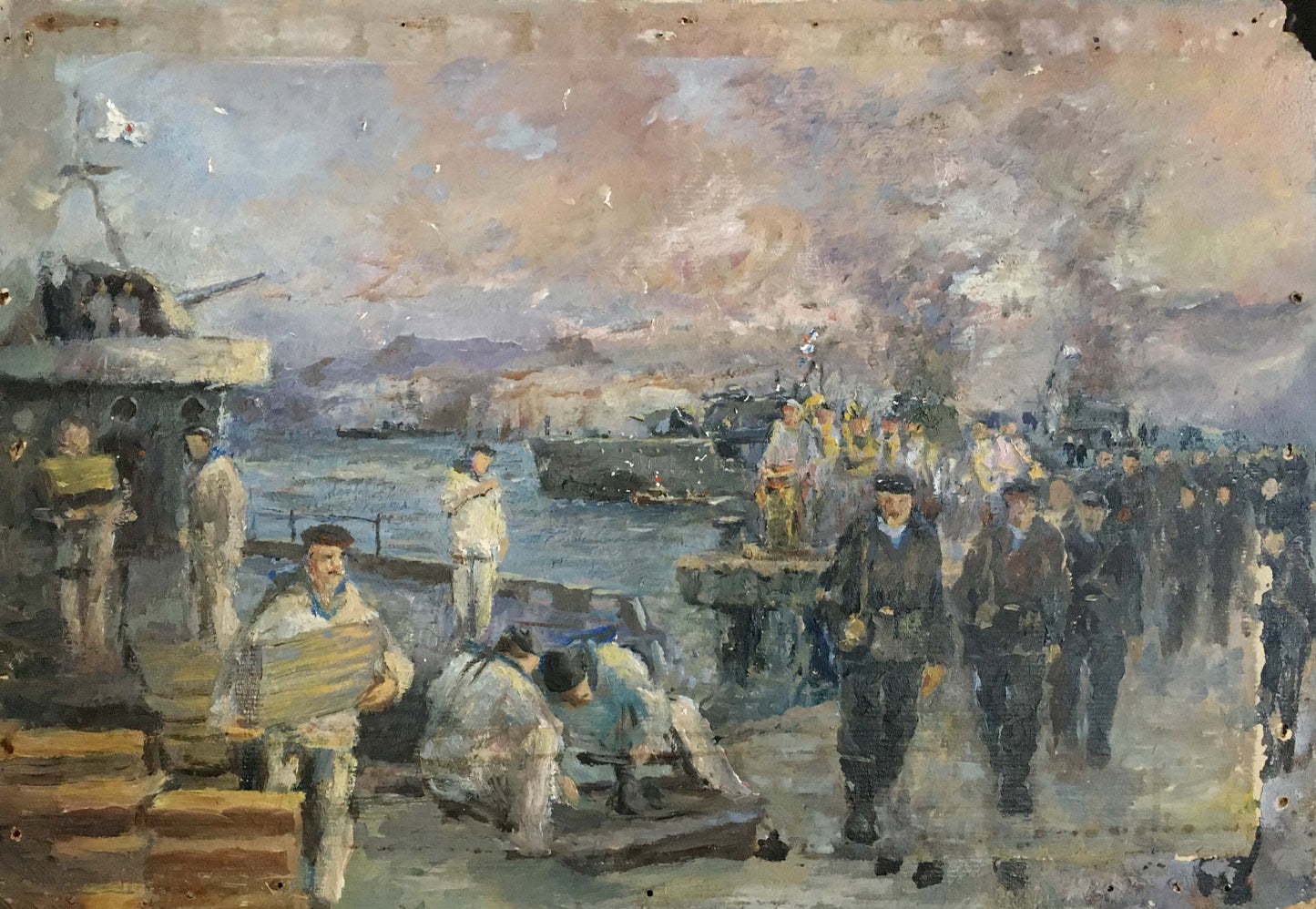 Oil painting Sailors in the port Pichuyev K. I.