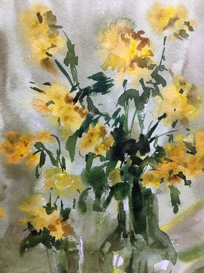 Still life yellow flowers watercolor painting Viktor Mikhailichenko