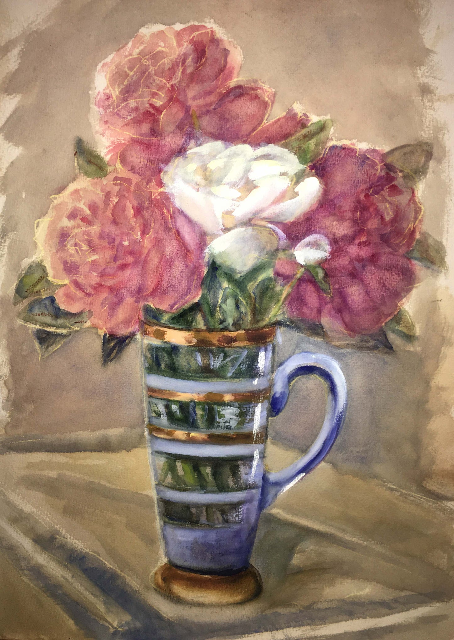 Morning still life with flowers watercolor painting