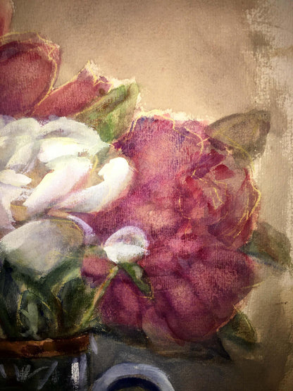 Morning still life with flowers watercolor painting