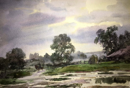 After the rain watercolor painting Viktor Mikhailichenko