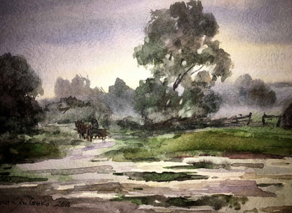 After the rain watercolor painting Viktor Mikhailichenko