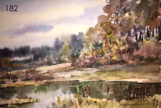 Watercolor painting Autumn landscape Viktor Mikhailichenko