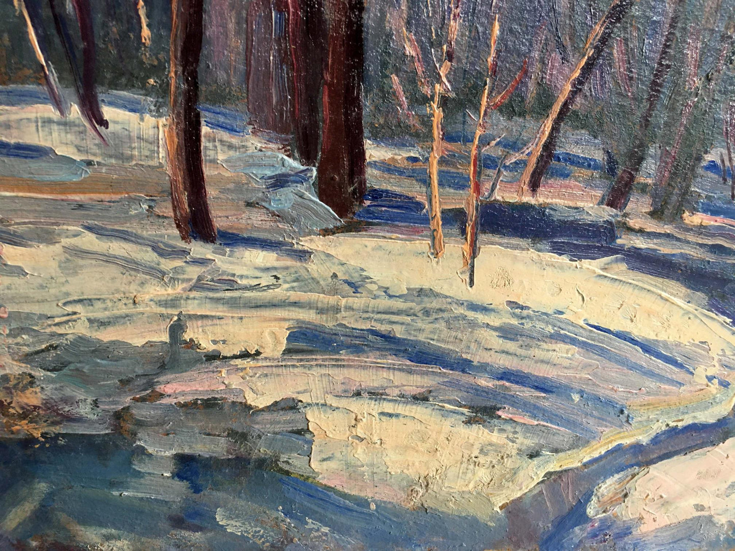 Oil painting Winter forest landscape