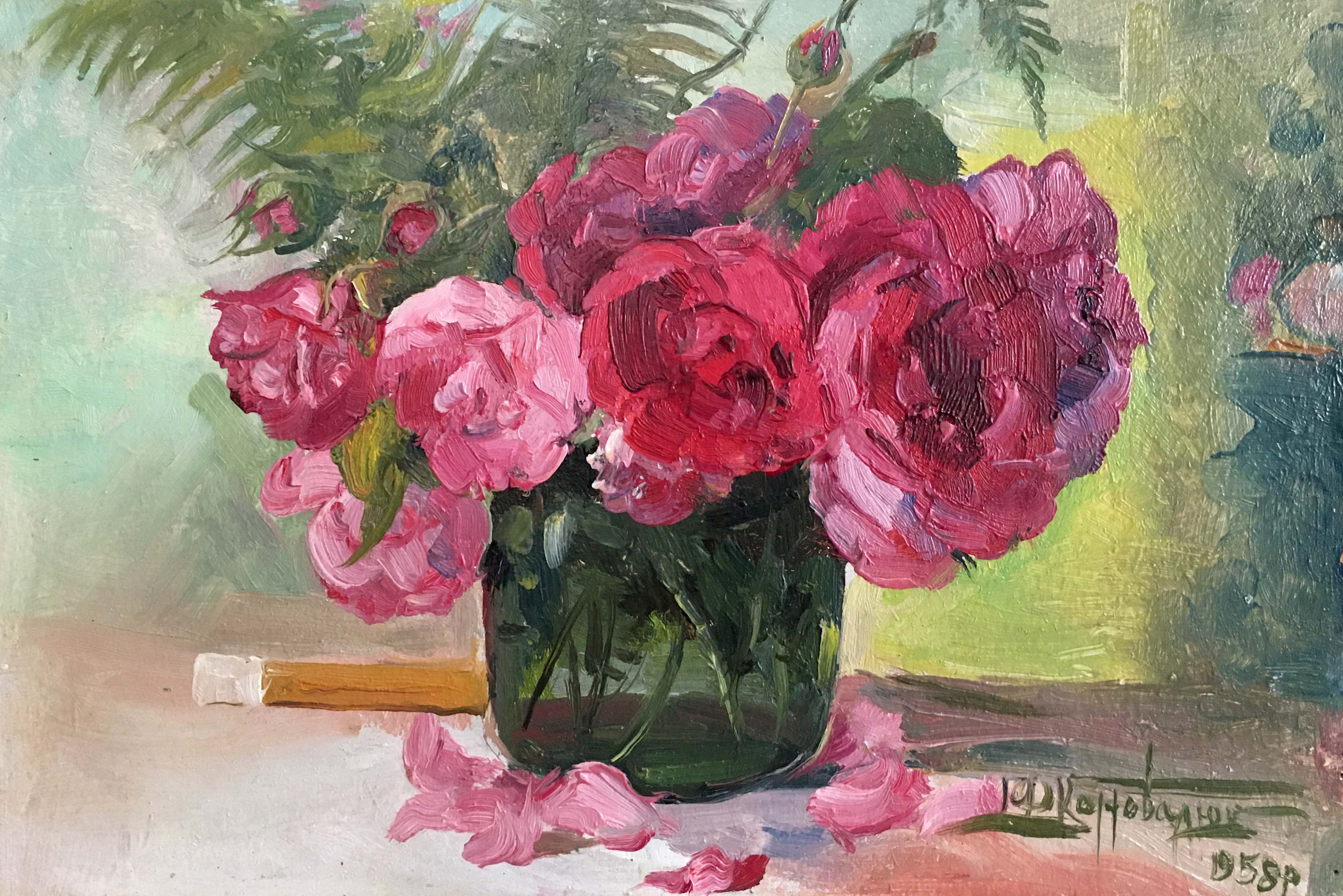 Oil painting Pink roses Konovalyuk Fedor Zotikovich