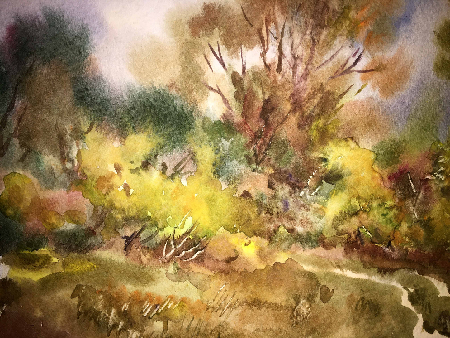Forest landscape watercolor painting Viktor Mikhailichenko