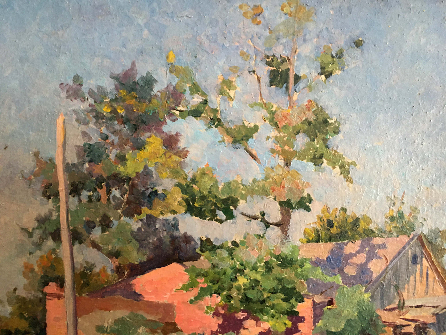 Oil painting The house is hidden among the trees Unknown artist