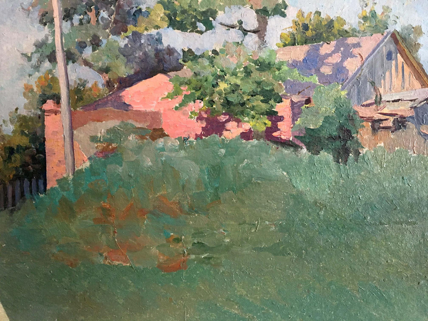 Oil painting The house is hidden among the trees Unknown artist