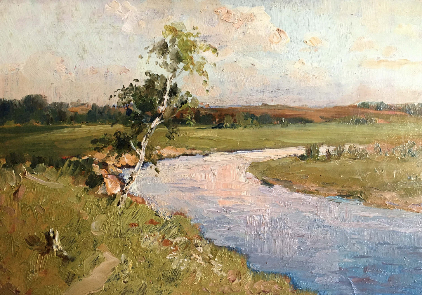 Oil paintign River landscape Sergeyev N. S.