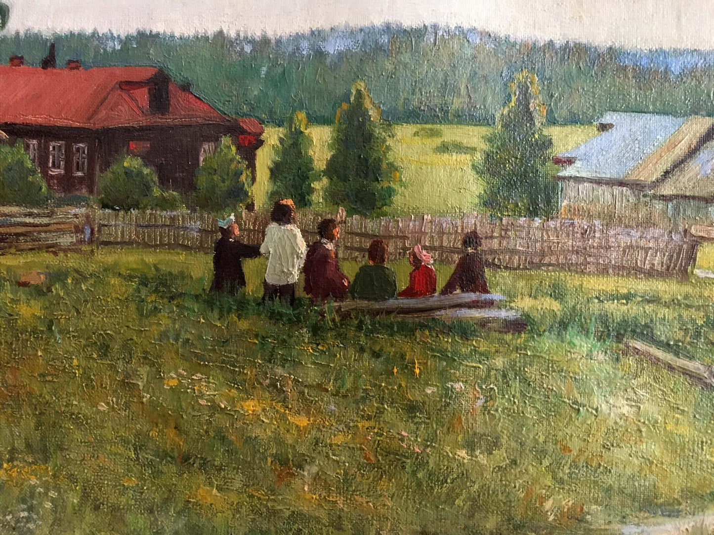 Children enjoying a moment of relaxation in the oil painting