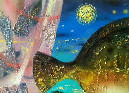 Abstract oil painting Fish over the city Anatoly Borisovich Tarabanov