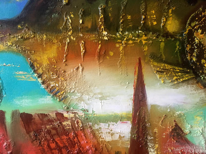 Abstract oil painting Fish over the city Anatoly Borisovich Tarabanov