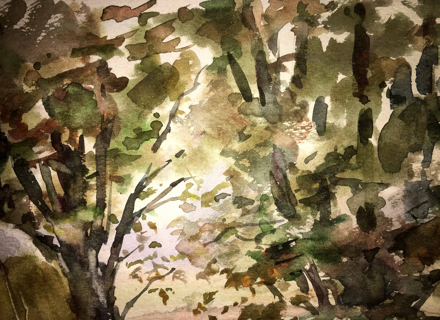 Forest portrayed in a watercolor painting by Viktor Mikhailichenko