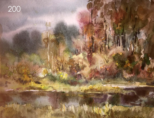 Autumn gold watercolor painting Viktor Mikhailichenko