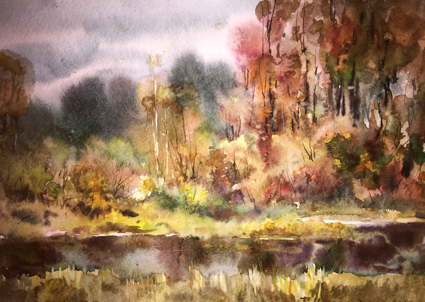 Viktor Mikhailichenko's watercolor painting, "Autumn Gold"