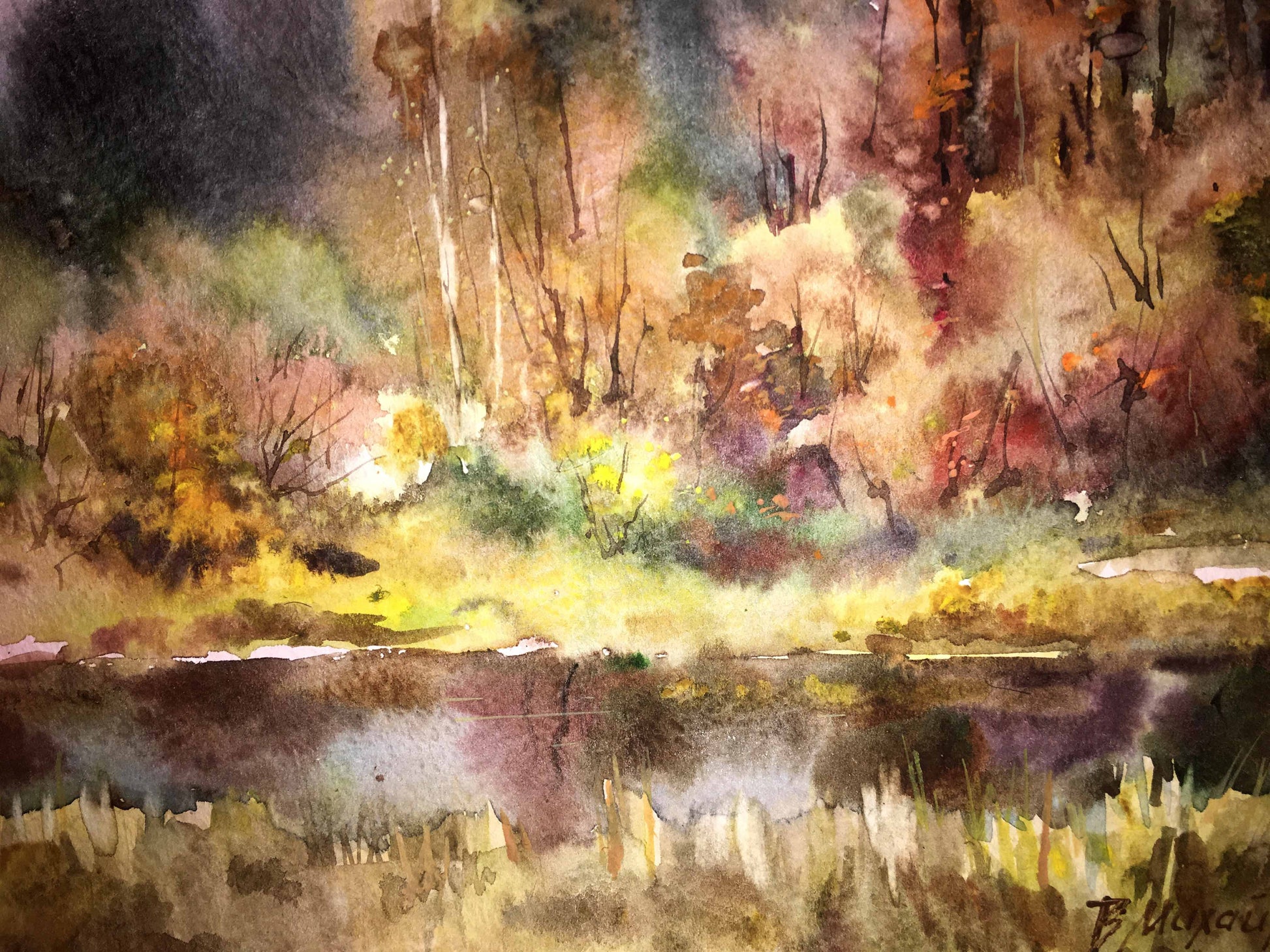 The watercolor piece "Autumn Gold" by Viktor Mikhailichenko